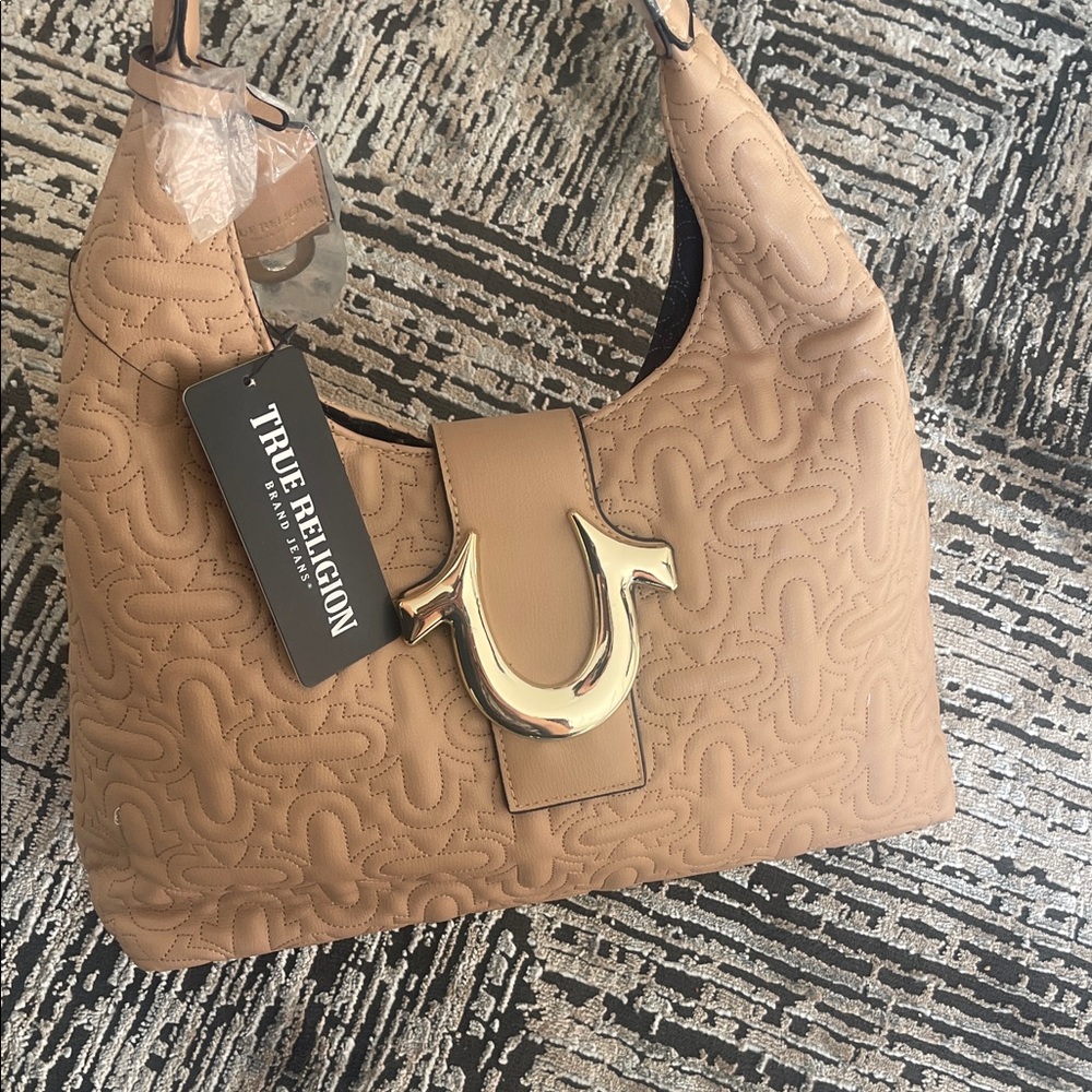 True Religion Camel Quilted Hobo Bag